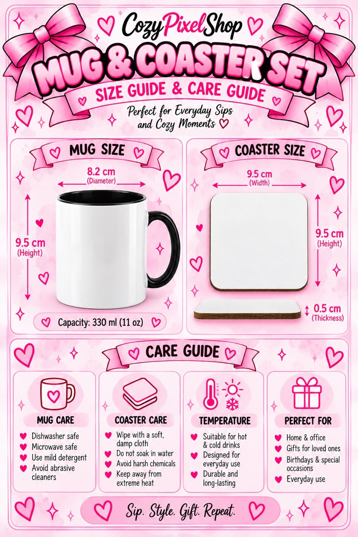 Personalised Goth Girl Mug & Coaster Set – Alternative Gothic Gift – Custom Name Mug