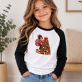 Girls Christmas Long Sleeve T-Shirt – Festive Christmas Girl & Tree Kids Baseball Top